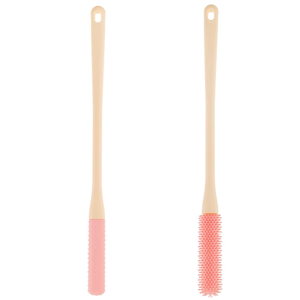 2 Pcs Toe Gap Cleaning Brush, Foot Back Scrubber in Shower, Long Handle Foot Brush, Foot Scrubber for Shower, No Bending to Remove The Dead Skin of The Feet, Exfoliating Brush for Men and Women (Pink)