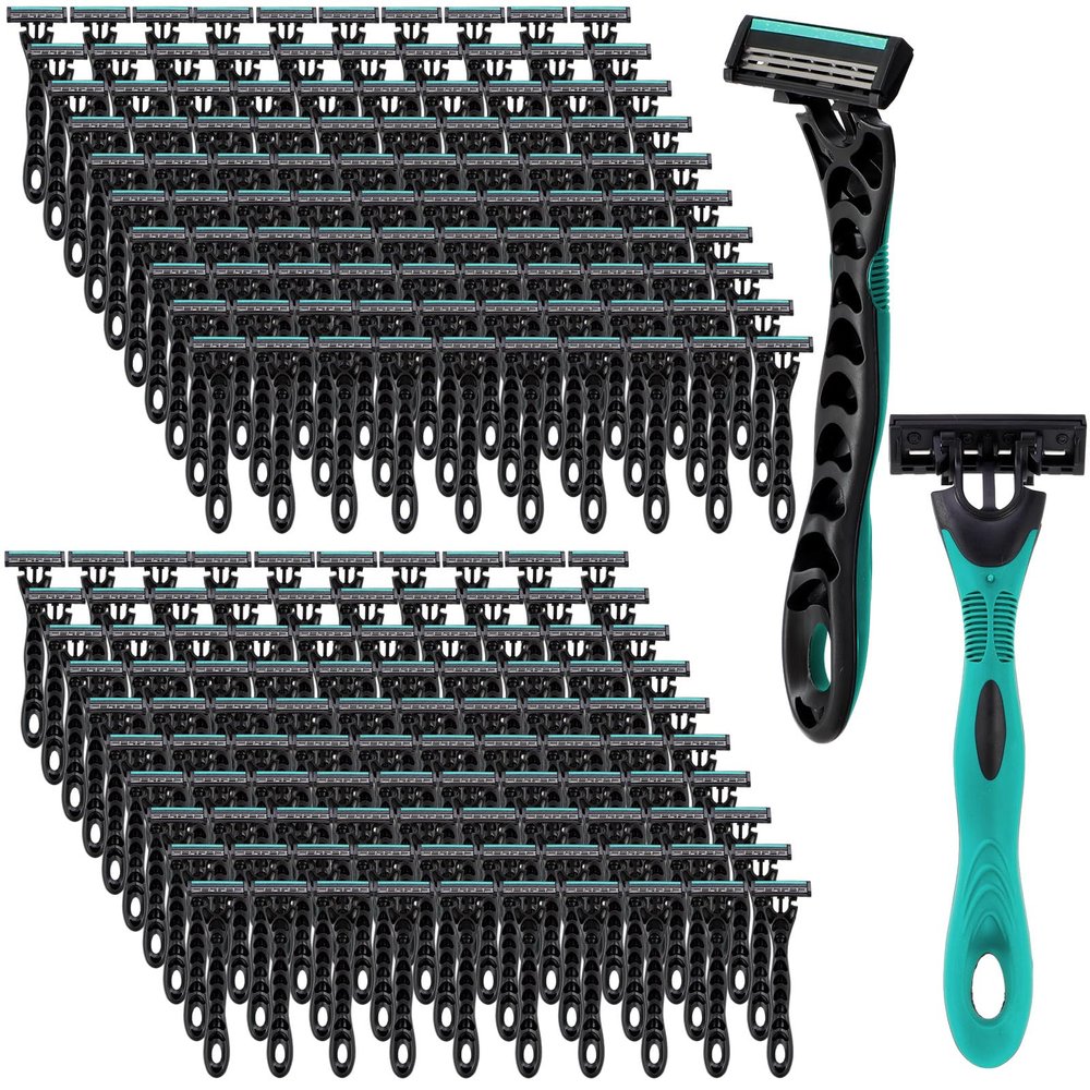 Leriton 200 Pcs Men's Disposable Razors Bulk 3 Blade Men Razors for Head Sensitive Skin Comfortable Shave