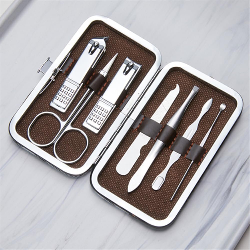 A1DFDFGOQSFG 7pcs Stainless Steel Nail Clippers Set Scissors Suit with Box Trimmer Grooming Manicure Cutter Kits for Nail Tools,Silver,A (Silver A)