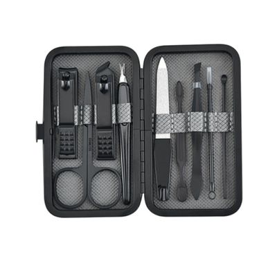 A1DFDFGOQSFG 9pcs/Set Nail Care Kit Manicures Pedicure Fingernail Clippers Household Ear Spoon Manicure Tools,Black (Black)