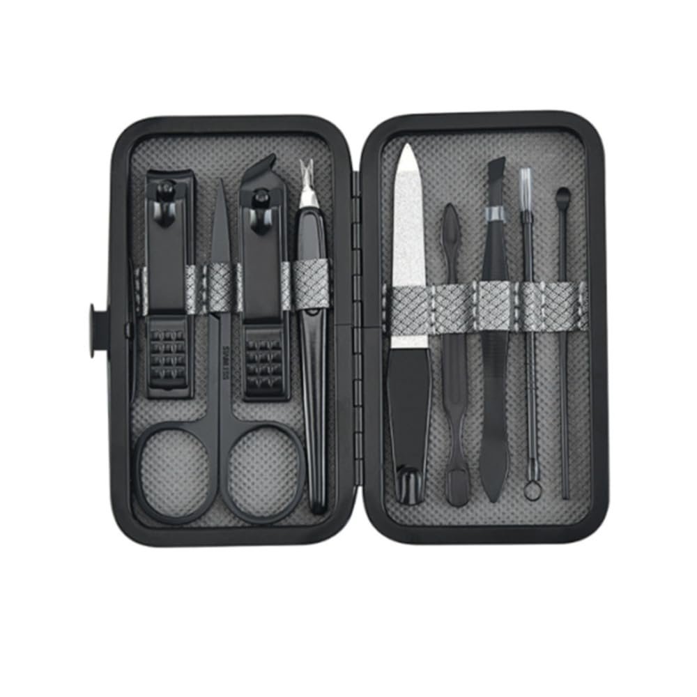 A1DFDFGOQSFG 9pcs/Set Nail Care Kit Manicures Pedicure Fingernail Clippers Household Ear Spoon Manicure Tools,Black (Black)