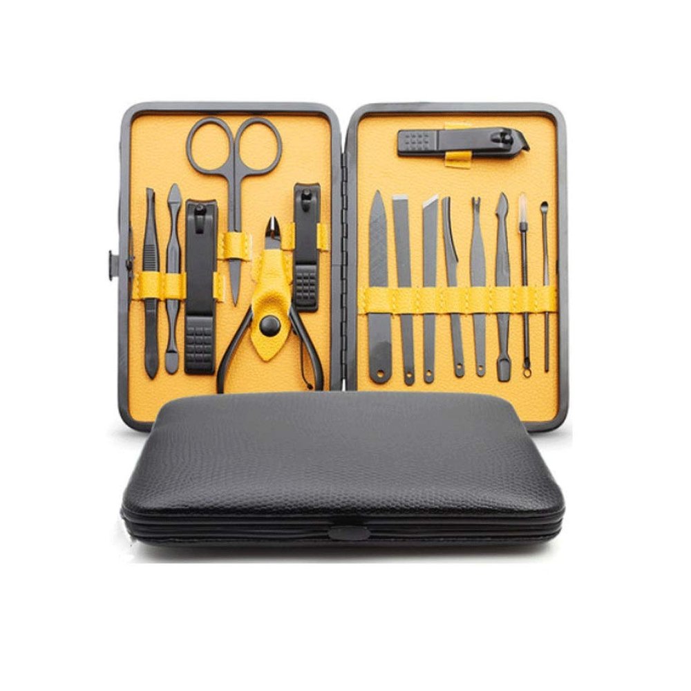A1DFDFGOQSFG Manicure Set Manicure Set, Pedicure Set, Nail Clippers, 15-Piece Professional Beauty Set, Nail Tools Luxury Suitcase for Men and Women Portable Gift (Color : 2Red) (2yellow)