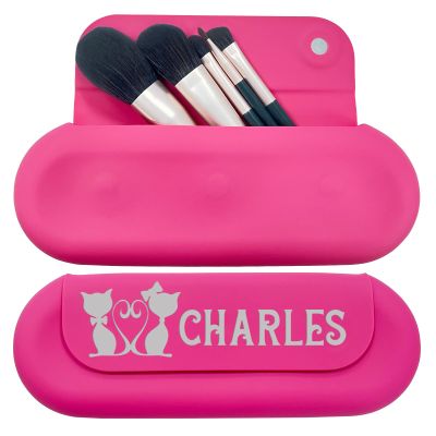 Personalized Name Makeup Brush Holder for Women, Custom Makeup Brush Bag with Text, Personalized Silicone Makeup Brush Holder Travel Portable Makeup Brush Case Customized Gifts for Girlfriend Mom Girl