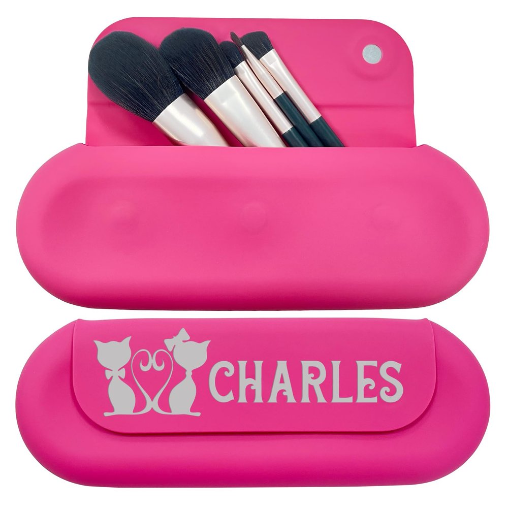 Personalized Name Makeup Brush Holder for Women, Custom Makeup Brush Bag with Text, Personalized Silicone Makeup Brush Holder Travel Portable Makeup Brush Case Customized Gifts for Girlfriend Mom Girl