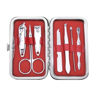 A1DFDFGOQSFG 7 in 1 Manicure Set Carbon Steel Pedicure Kit Nail Scissors Grooming Kit with Leather Travel Case,Deep Blue (Red)
