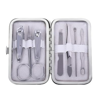 A1DFDFGOQSFG 7 in 1 Manicure Set Carbon Steel Pedicure Kit Nail Scissors Grooming Kit with Leather Travel Case,Deep Blue (White)