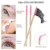 300 pcs Eyelash Extension Supply Kits 200pcs Disposable Double pointed head Wooden Micro Swab Brush 50pcs Eyebrow Spoolie 50pcs Lip Brush Mascara Wand Applicator Eyelashes Tool (Bamboo pink kits) view 3