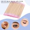 300 pcs Eyelash Extension Supply Kits 200pcs Disposable Double pointed head Wooden Micro Swab Brush 50pcs Eyebrow Spoolie 50pcs Lip Brush Mascara Wand Applicator Eyelashes Tool (Bamboo pink kits) view 4