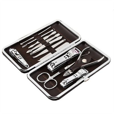 A1DFDFGOQSFG Nail Clippers Kit Professional Nail Art Manicure Tools Set Nails Clipper Scissors Tweezer Knife Manicure Sets Case for Nail Manicure Manicure Set (Color : 12Pcs Brown) (12pcs Brown)