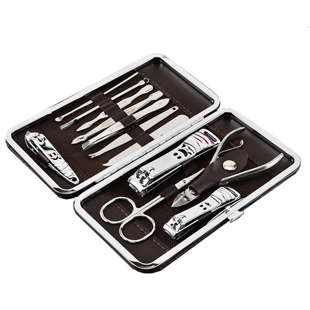 A1DFDFGOQSFG Nail Clippers Kit Professional Nail Art Manicure Tools Set Nails Clipper Scissors Tweezer Knife Manicure Sets Case for Nail Manicure Manicure Set (Color : 12Pcs Brown) (12pcs Brown)