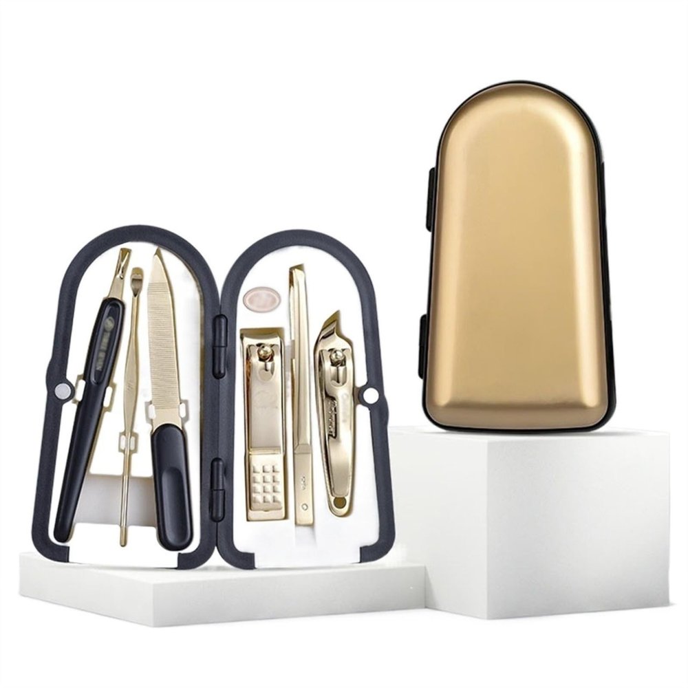 A1DFDFGOQSFG Fingernail Clipper Set Manicure Kit(6pcs), Gold Color Nail Clippers Set Professional Manicure Grooming Tools, Stainless Steel Fingernails Care Kit with Travel Hard Box Nail Grooming Kits
