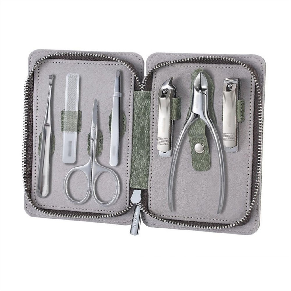 A1DFDFGOQSFG Nail Clippers Kit Portable Nail Clipper Set, 7 Pieces Pedicure Grooming Kit for Men Women, Sharp Finger&Toe Nail Tool, Personal Care Manicure Kit with Leather Case Manicure Set (Co
