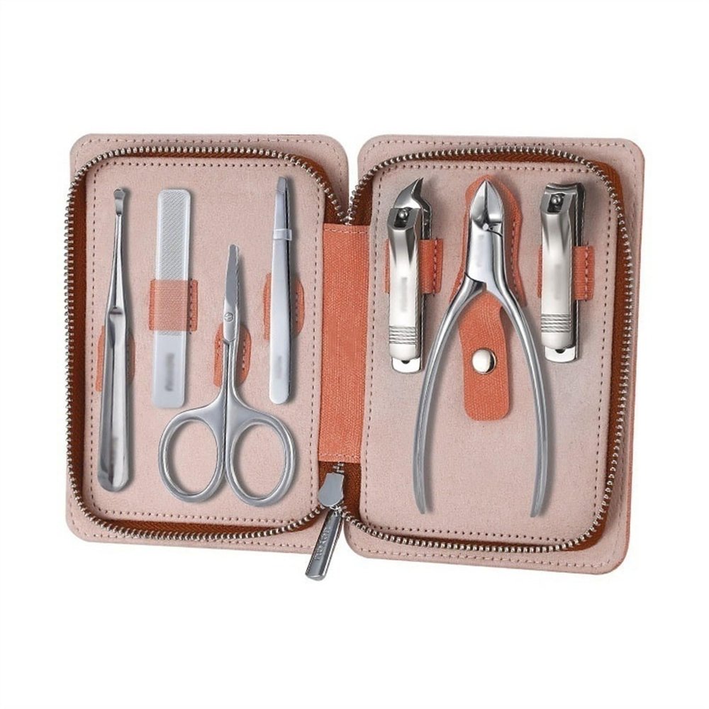 A1DFDFGOQSFG Nail Clippers Kit Portable Nail Clipper Set, 7 Pieces Pedicure Grooming Kit for Men Women, Sharp Finger&Toe Nail Tool, Personal Care Manicure Kit with Leather Case Manicure Set (C