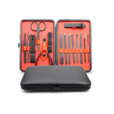 A1DFDFGOQSFG Manicure Set Manicure Set, Pedicure Set, Nail Clippers, 15-Piece Professional Beauty Set, Nail Tools Luxury Suitcase for Men and Women Portable Gift (Color : 2Red) (Red)