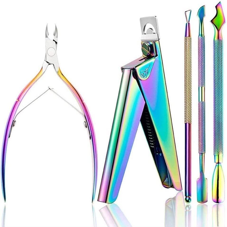 A1DFDFGOQSFG Nail Clippers, Manicure Pedicure Set,Nail Clippers Manicure Set,5pcs Nail Cuticle Pusher Tweezer Rainbow Nipper Clipper Edge Cutter Dead Skin Remover Scissor Plier Pedicure Nail Tools