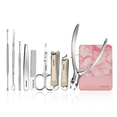 A1DFDFGOQSFG Fingernail Clipper Set Nail Clippers Set Manicure Kit, Professional Pedicure Grooming Kit, 9 Pieces Stainless Steel Nail Care Set with Travel Leather Case for Men Women Nail Grooming K
