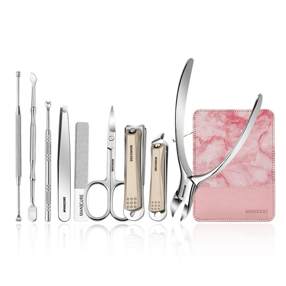 A1DFDFGOQSFG Fingernail Clipper Set Nail Clippers Set Manicure Kit, Professional Pedicure Grooming Kit, 9 Pieces Stainless Steel Nail Care Set with Travel Leather Case for Men Women Nail Grooming K