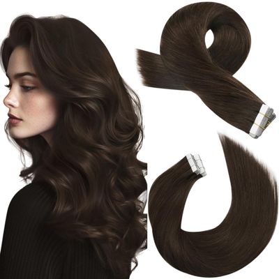 110G Hair Extensions Bundle-Moresoo Dark Brown Hair Extensions Real Human Hair 30G Tape in Hair Extensions Human Hair and 80G Clip in Hair Extensions Real Human Hair 12 Inch