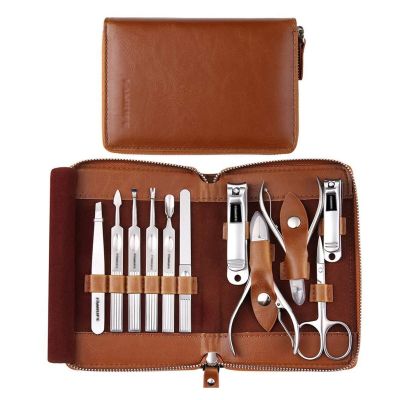 A1DFDFGOQSFG Nail Clippers Kit Manicure Set Professional Pedicure Set Nail Scissors Grooming Kit with Leather Travel Case Pedicure Tools Kit Grooming Kit Manicure Set (Color : Brown) (Brown)