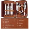 A1DFDFGOQSFG Nail Clippers Kit Manicure Set Professional Pedicure Set Nail Scissors Grooming Kit with Leather Travel Case Pedicure Tools Kit Grooming Kit Manicure Set (Color : Brown) (White) view 3