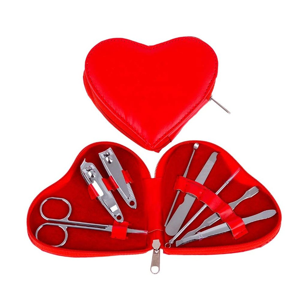 A1DFDFGOQSFG Manicure Pedicure Set,Nail Clipper Set Manicure Kit 8In1,Nail Care Set with Exquisite Zipper Heart-Shaped Case for Women Men