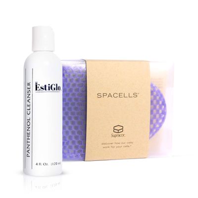 EstiGlo Panthenol Soap-Free Gel Cleanser Bundle with Supracor SpaCells Exfoliating Facial Sponge | Hydrating Cleanser & Honeycomb Exfoliating Glove for Deep Skin Cleansing | Panthenol Cleanse