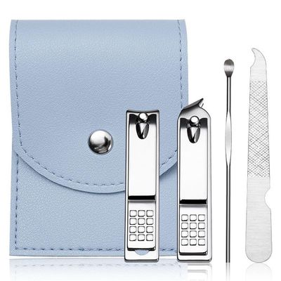 A1DFDFGOQSFG Portable with PU Leather Bag Manicure Pedicure Ear Spoon Tweezers Nail Scissor Nail Clippers Set Nail Trimming Tool Nail File,Blue,4pcs (Blue 4pcs)