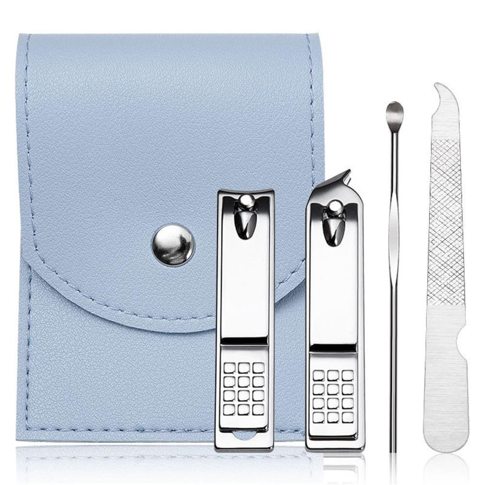A1DFDFGOQSFG Portable with PU Leather Bag Manicure Pedicure Ear Spoon Tweezers Nail Scissor Nail Clippers Set Nail Trimming Tool Nail File,Blue,4pcs (Blue 4pcs)