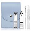 A1DFDFGOQSFG Portable with PU Leather Bag Manicure Pedicure Ear Spoon Tweezers Nail Scissor Nail Clippers Set Nail Trimming Tool Nail File,Blue,4pcs (Blue 4pcs) view 1