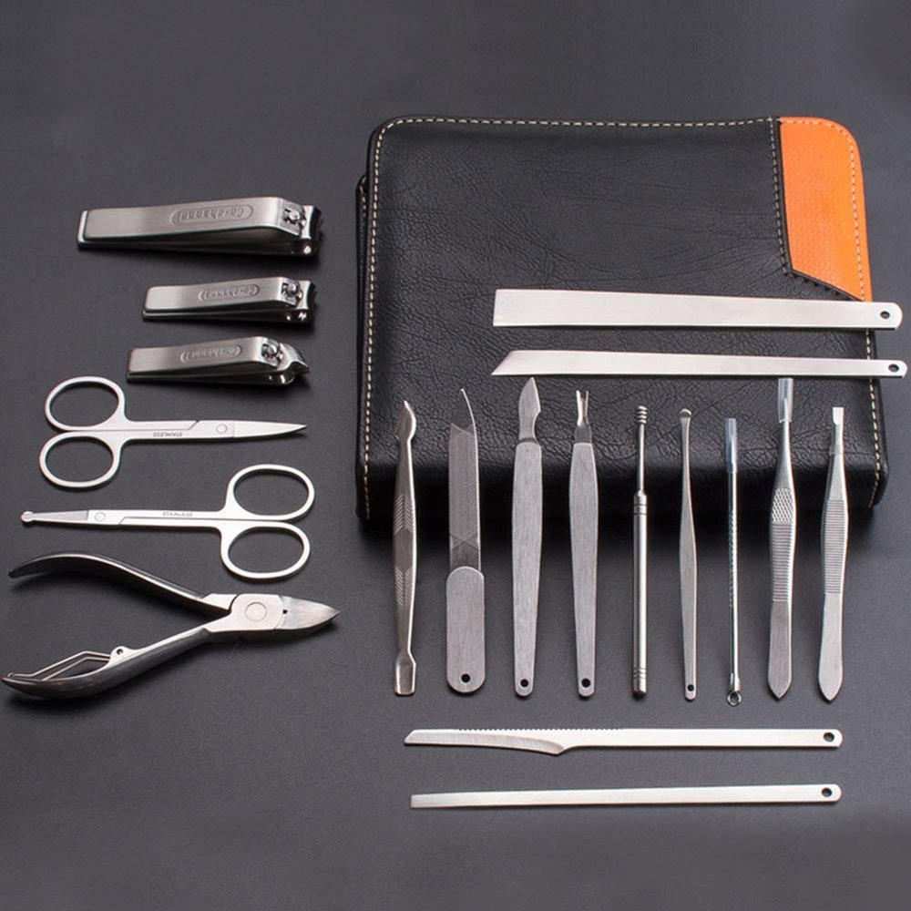 A1DFDFGOQSFG Fingernail Clipper Set 19pcs Multifunctional Stainless Steel Care Manicure Acne Extractor Nail Clipper Set Pedicure Ear Pick Grooming Tweezers Trimmer Nail Grooming Kits (Color : Black G