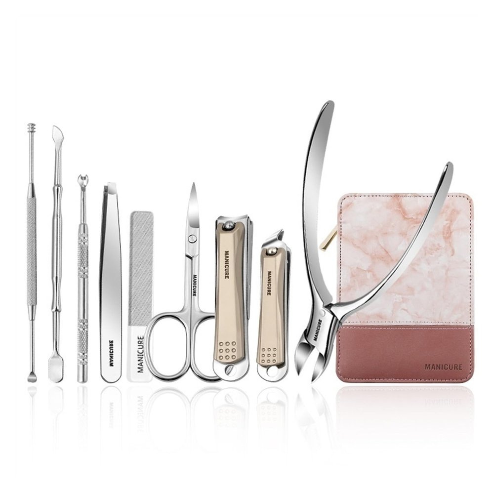 A1DFDFGOQSFG Fingernail Clipper Set Nail Clippers Set Manicure Kit, Professional Pedicure Grooming Kit, 9 Pieces Stainless Steel Nail Care Set with Travel Leather Case for Men Women Nail Grooming K