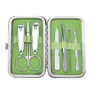 A1DFDFGOQSFG 7 in 1 Manicure Set Carbon Steel Pedicure Kit Nail Scissors Grooming Kit with Leather Travel Case,Deep Blue (Green)