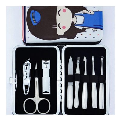 A1DFDFGOQSFG Manicure Set,Travel Mini Nail Clippers Kit Pedicure Care Tools,8 Pcs Grooming Kit with Portable Cute Girl Travel Case for Women (Color : Nail Care Set B) (Nail Care Set B)