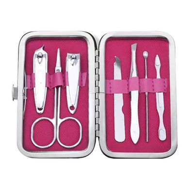 A1DFDFGOQSFG 7 in 1 Manicure Set Carbon Steel Pedicure Kit Nail Scissors Grooming Kit with Leather Travel Case,Deep Blue (Rose Red)