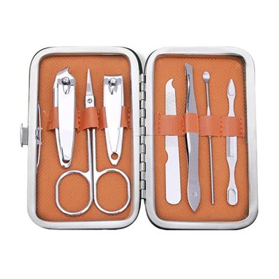 A1DFDFGOQSFG 7 in 1 Manicure Set Carbon Steel Pedicure Kit Nail Scissors Grooming Kit with Leather Travel Case,Deep Blue (Orange)