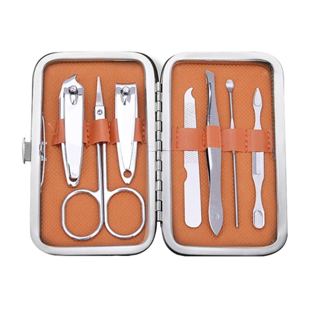 A1DFDFGOQSFG 7 in 1 Manicure Set Carbon Steel Pedicure Kit Nail Scissors Grooming Kit with Leather Travel Case,Deep Blue (Orange)