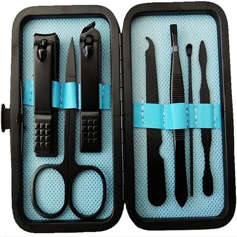 A1DFDFGOQSFG Nail Clippers, Manicure Pedicure Set,Nail Clippers Manicure Set,7pcs Nail Clippers Set Portable Travel Stainless Steel Black Pedicure Scissor Tweezer Manicure Set Kit Nail Tools (Color :