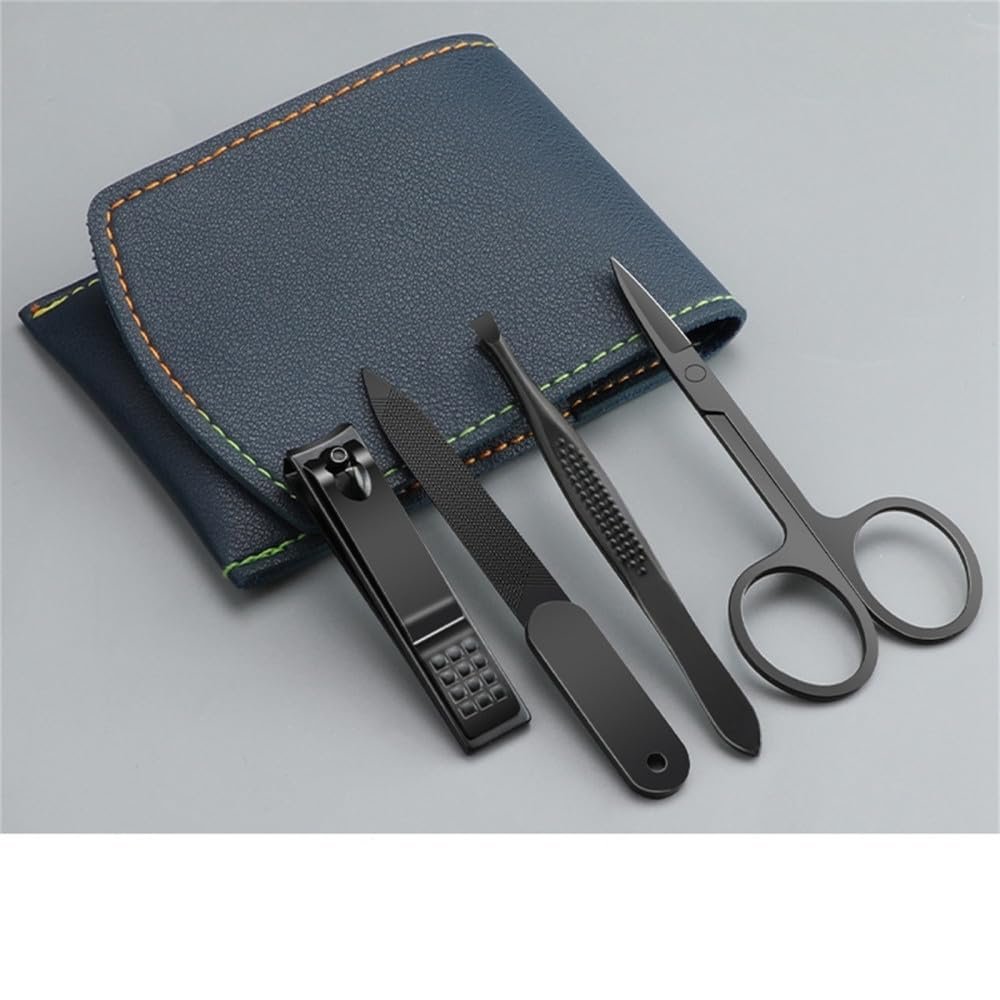 A1DFDFGOQSFG Portable Nail Scissors Set Manicure Set Pedicure kit Stainless Steel Nail Clippers Tool Travel Grooming Case,Deep Blue (Deep Blue)