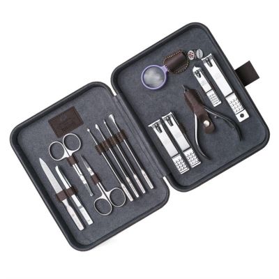 A1DFDFGOQSFG Fingernail Clipper Set Nail Clippers Set with Magnifier Glass, Professional Manicure Set and Pedicure Kit, 14 Pieces Travel Nail Care Grooming Kit with PU Leather Case Nail Grooming Kits
