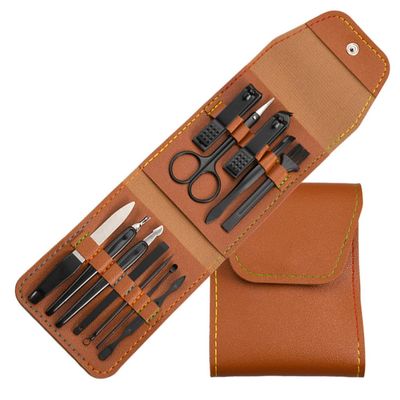 A1DFDFGOQSFG 7/12Pcs Manicure Beauty Set Nail Clipper Nail Scissors Eyebrow Scissors File Double Pick Tweezers Household Tools,7pcs,Green (12pcs Brown)