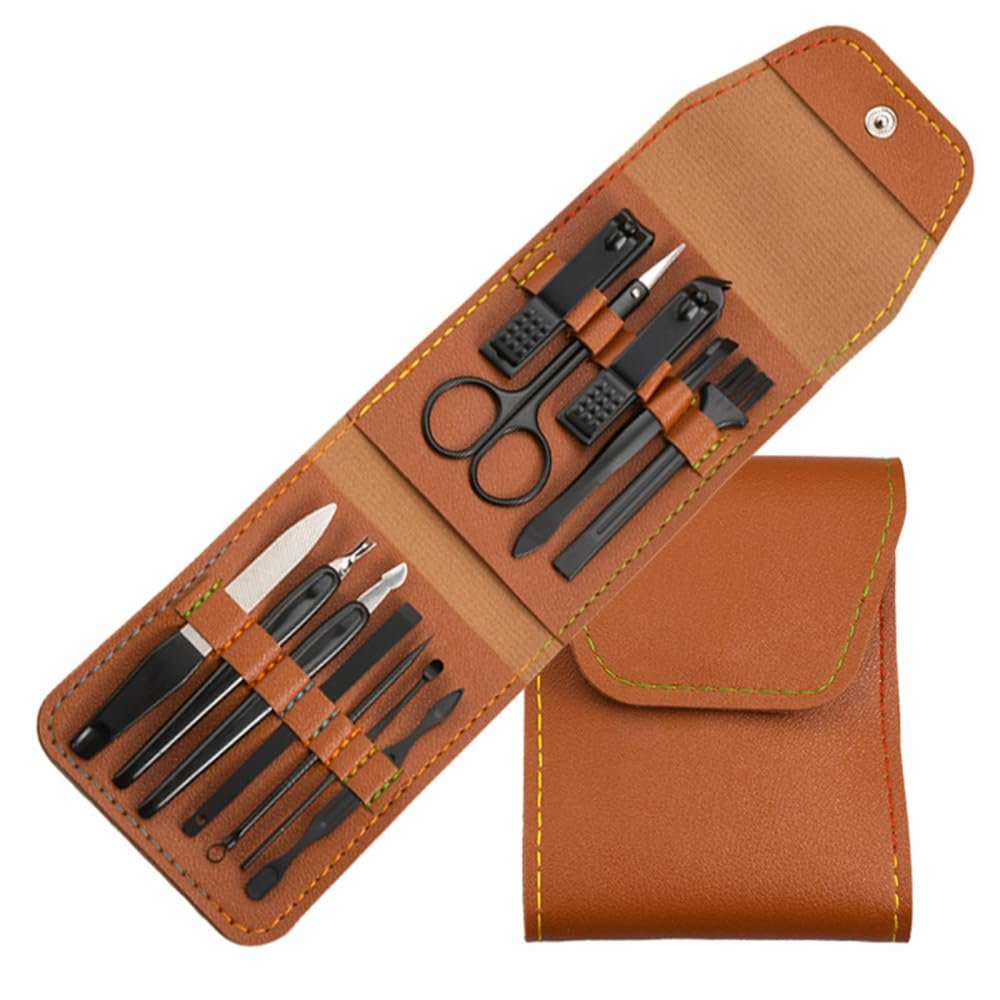 A1DFDFGOQSFG 7/12Pcs Manicure Beauty Set Nail Clipper Nail Scissors Eyebrow Scissors File Double Pick Tweezers Household Tools,7pcs,Green (12pcs Brown)