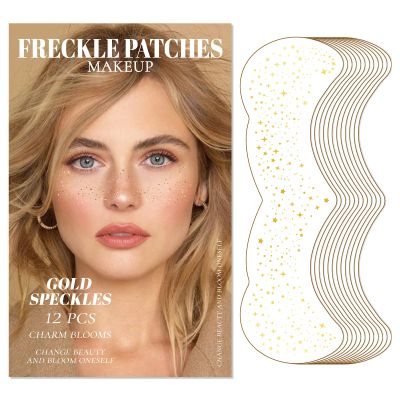 12 Sheet Glitter Freckles Face Tattoo, Temporary Tattoos Sticker Makeup Patches for Women Girl, Long Lasting Waterproof Faux Freckles Set for Concert Cosplay Prom (Glod)