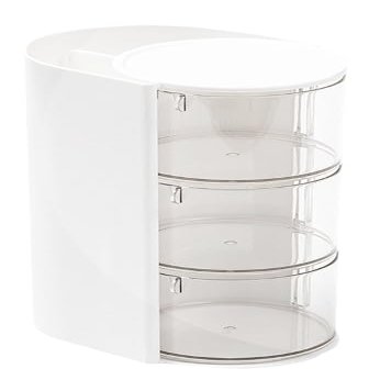 3 Layer Makeup Box with Lid, Cosmetic Brushes Container (White)
