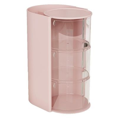 3 Layer Makeup Box with Lid, Cosmetic Brushes Container (Pink)