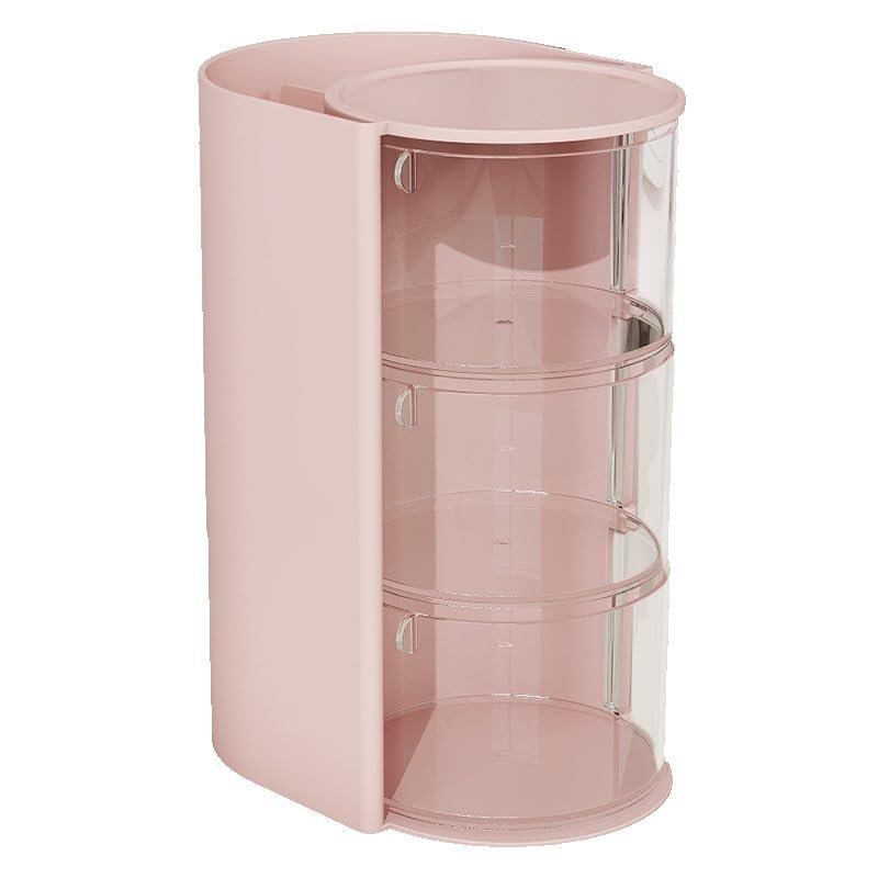3 Layer Makeup Box with Lid, Cosmetic Brushes Container (Pink)
