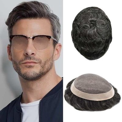 LYRICAL HAIR Toupee for Men Hair System Replacement Monofilament Mens Toupee Hairpiece Durable Poly Coated NPU Around Wig for Men 8"X11" #1B20 Off Black+20% Gray-120% Med-light to Medium Density