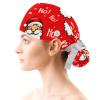 Christmas Santa Claus Scrub Cap Bouffant Caps Working Cap with Buttons and Ribbon Tie for Women, Long Hair view 2