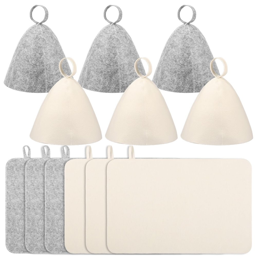6pcs Sauna Hats 6pcs Sauna Mats, Felt Sauna Hat, Bath Hair Caps Heat Insulation Sauna Mat Portable Head Protection Shower Hat Safe Sauna Mat Set