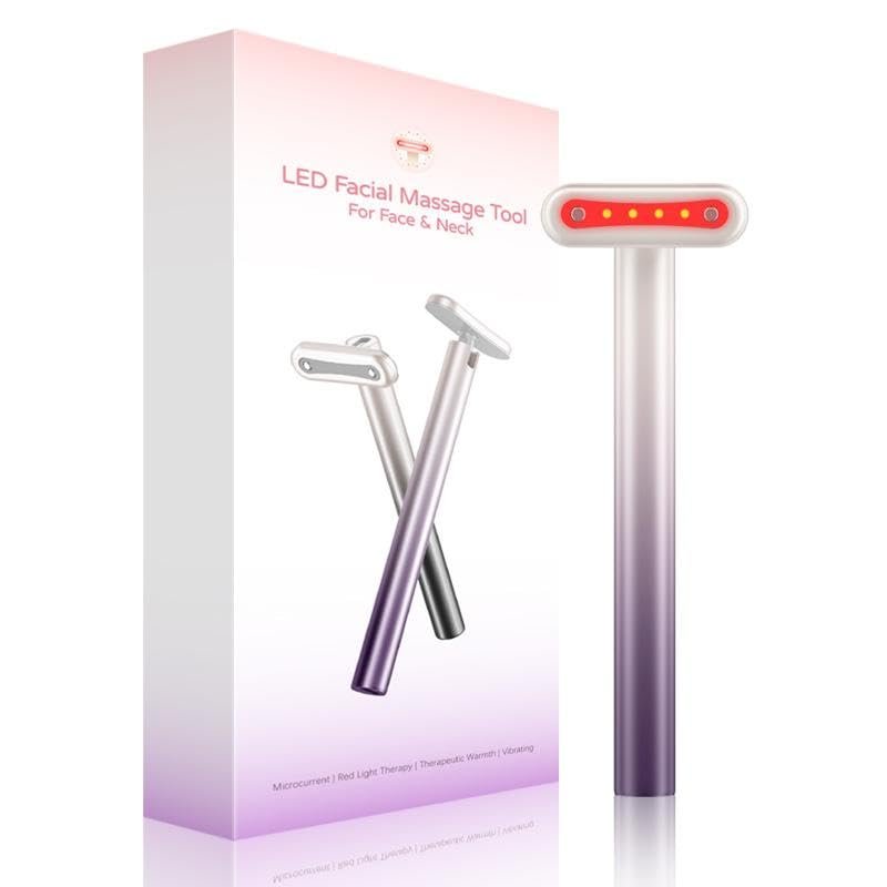 4-in-1 Facial Wand with Microcurrent, Heat, Massage, and Red Light Therapy | Anti-Aging Skin Tightening Device for Wrinkles | USB Rechargeable, Portable Beauty Tool (Purple)