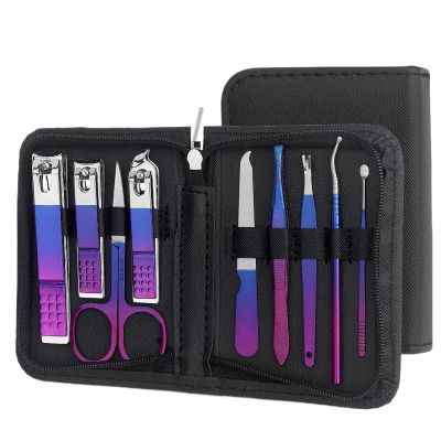 Manicure Set, Manicure Set, Stainless Steel Gradient Professional Pedicure Kit Nail Scissors Grooming Kit with Travel Case,Nail Care Tools(9 pcs in 1)
